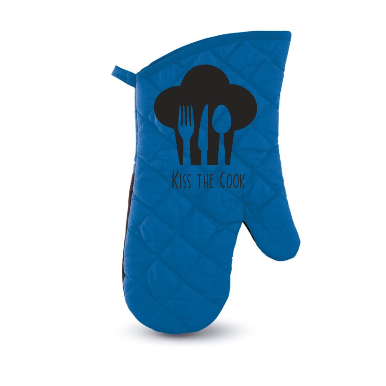 Personalised Blue Kiss the Cook Oven Glove